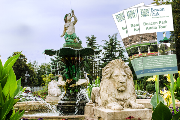 Beacon Park fountain with leaflet cover