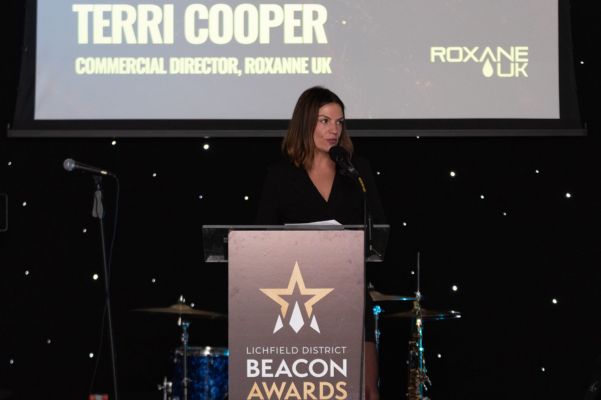 A picture of Terri Cooper, Commercial Director at Roxane UK speaking at last year’s awards.