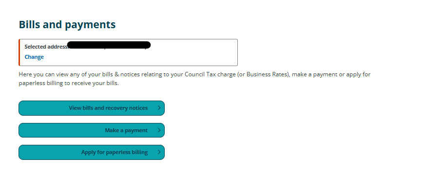 Screen to show information about council tax account