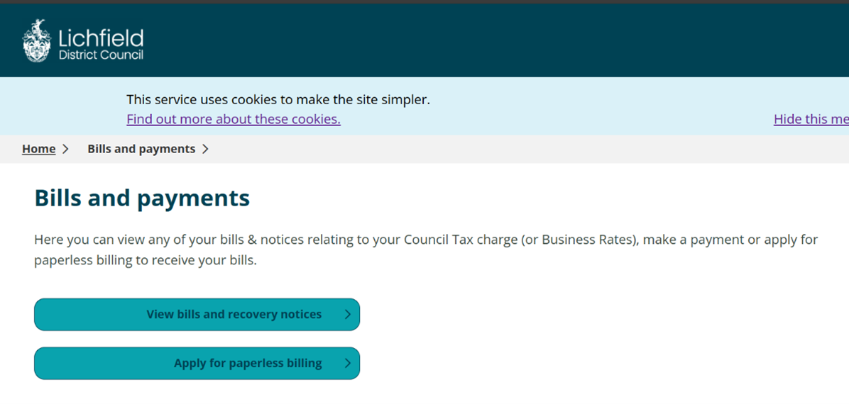 Bills and payments screen