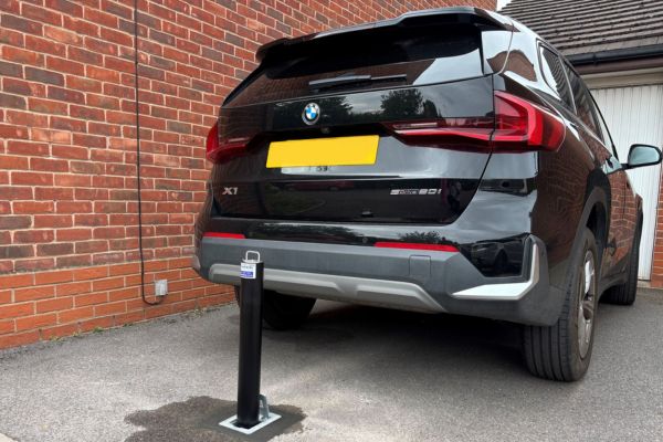 A bollard installed on the competition winner’s driveway.