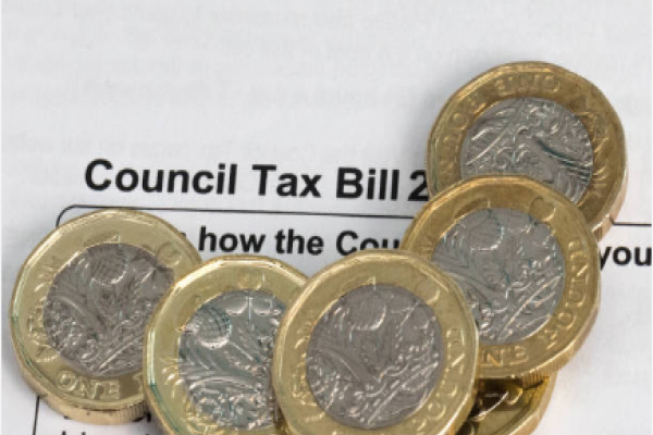 Council tax bill with pound coins on top
