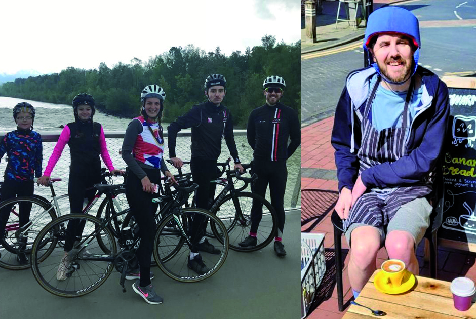 James Middleton is pictured with his family (left, far right) before the collision and helping at Melbourne cafe in Lichfield (right).