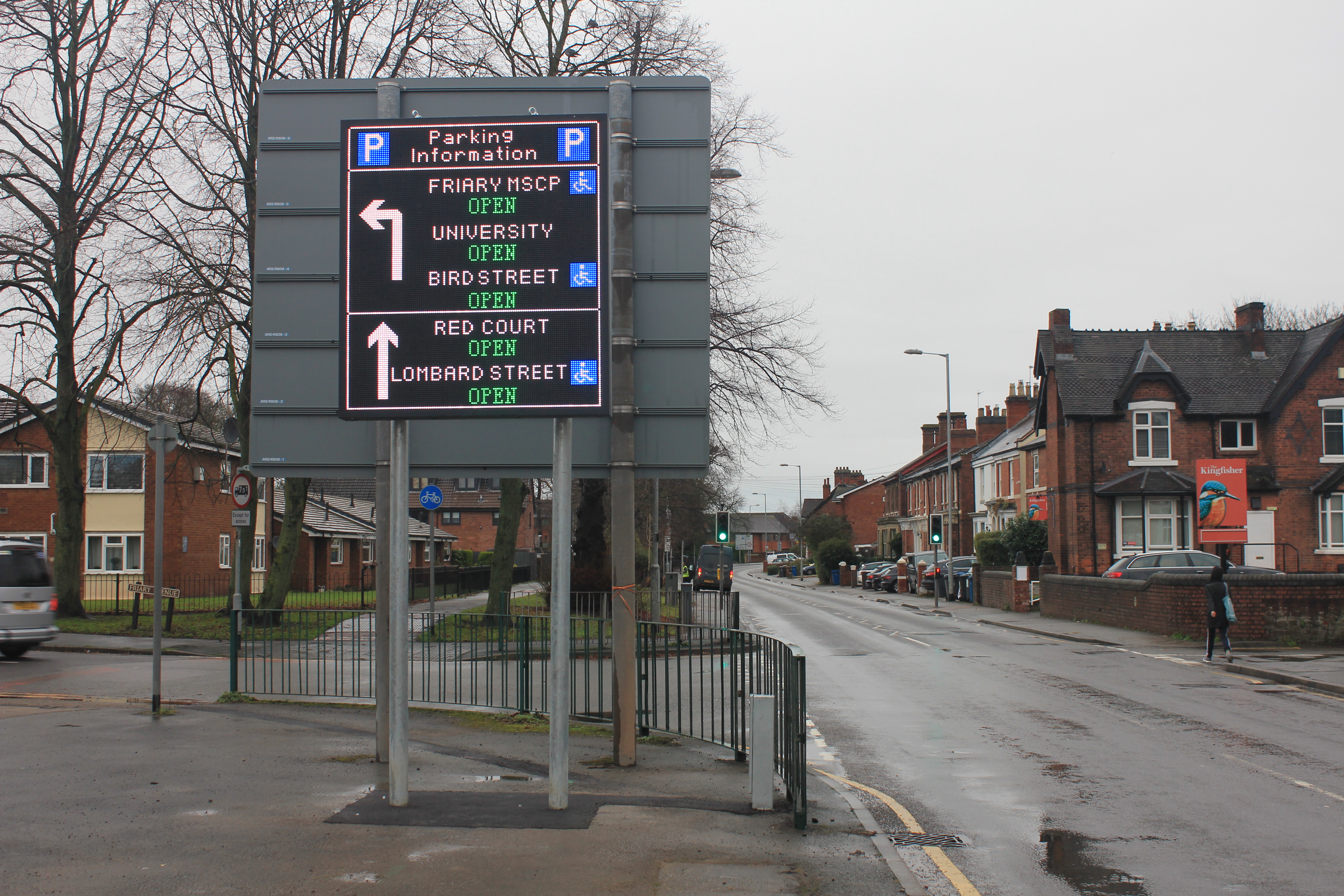 A picture of the new digital car parking sign on Birmingham Road.