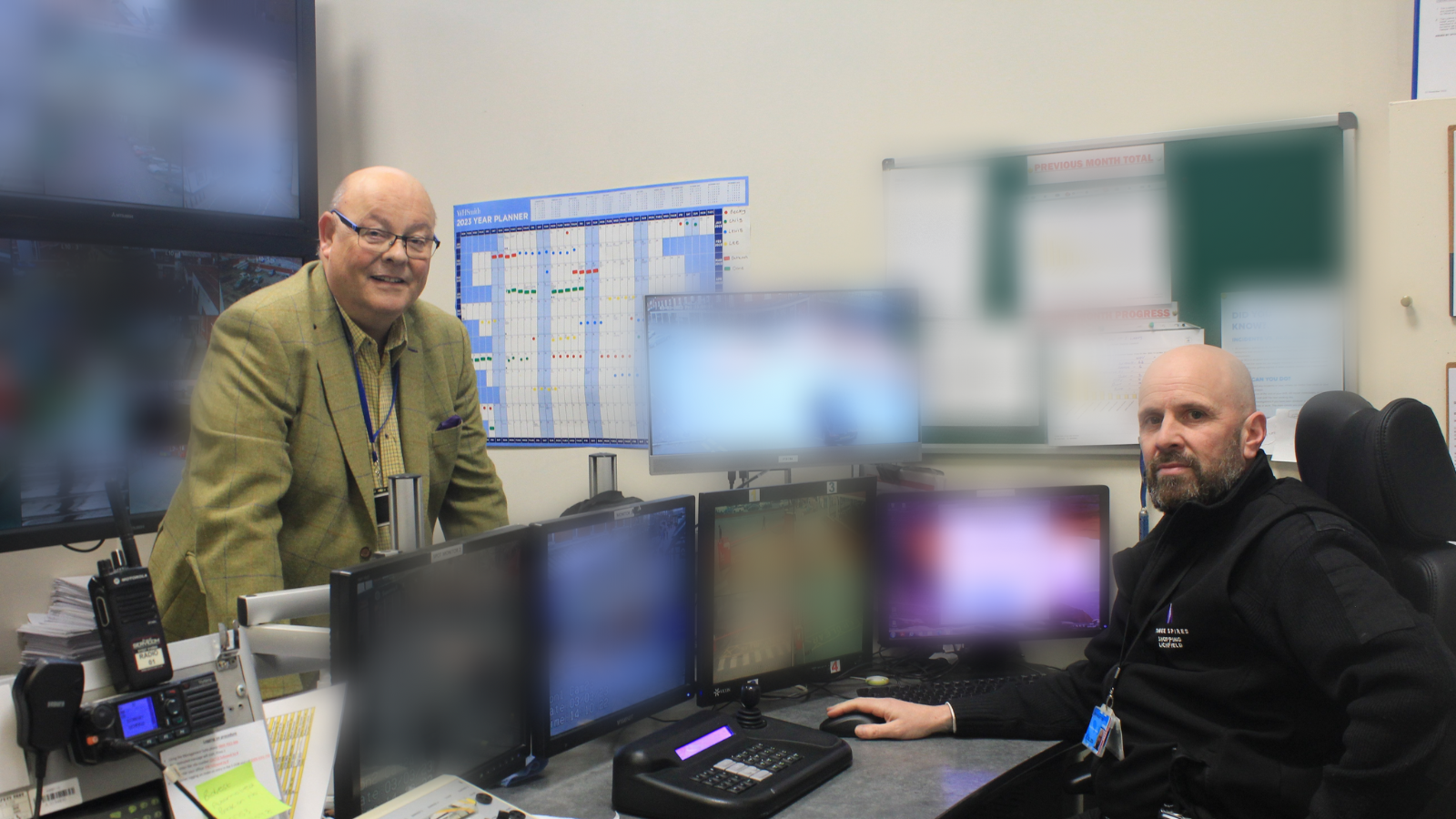 Councillor Richard Cox in Lichfield's CCTV control room.