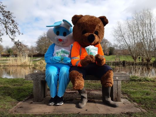 Warren the Bunny and Ranger Ted, the park's mascot is pictured with the Easter trails which are available from the Ranger Station in Beacon Park.