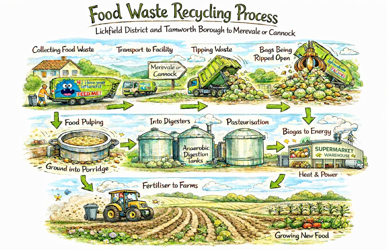 Food waste recycling process drawing