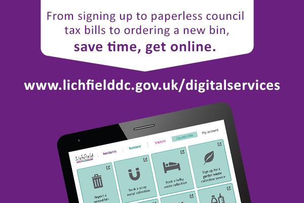 artwork with tablet showing council website