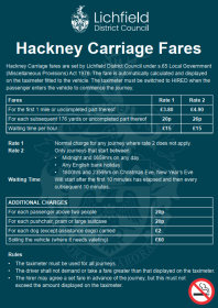 Hackney Carriage Fare Table