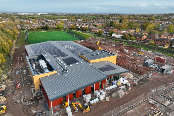 An aerial shot of the new Lichfield Leisure Centre, showing the solar roof panels in place. Credit ‘MZ Photography and Drone Services Ltd’