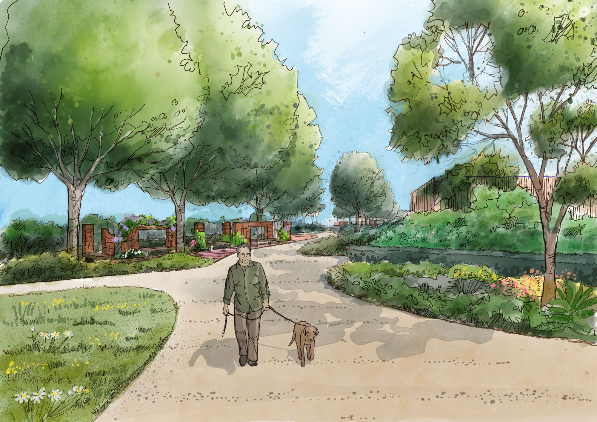 An artist’s impression of how Linear Park in Lichfield city centre will look.
