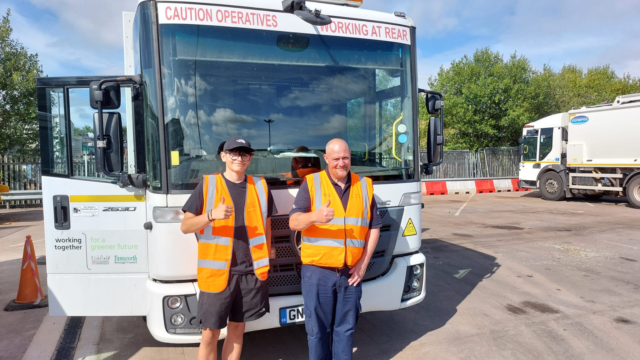 Liam Bishop (left) with Joint Waste Service Supervisor Simon Ratcliffe at the Burntwood Burntwood.