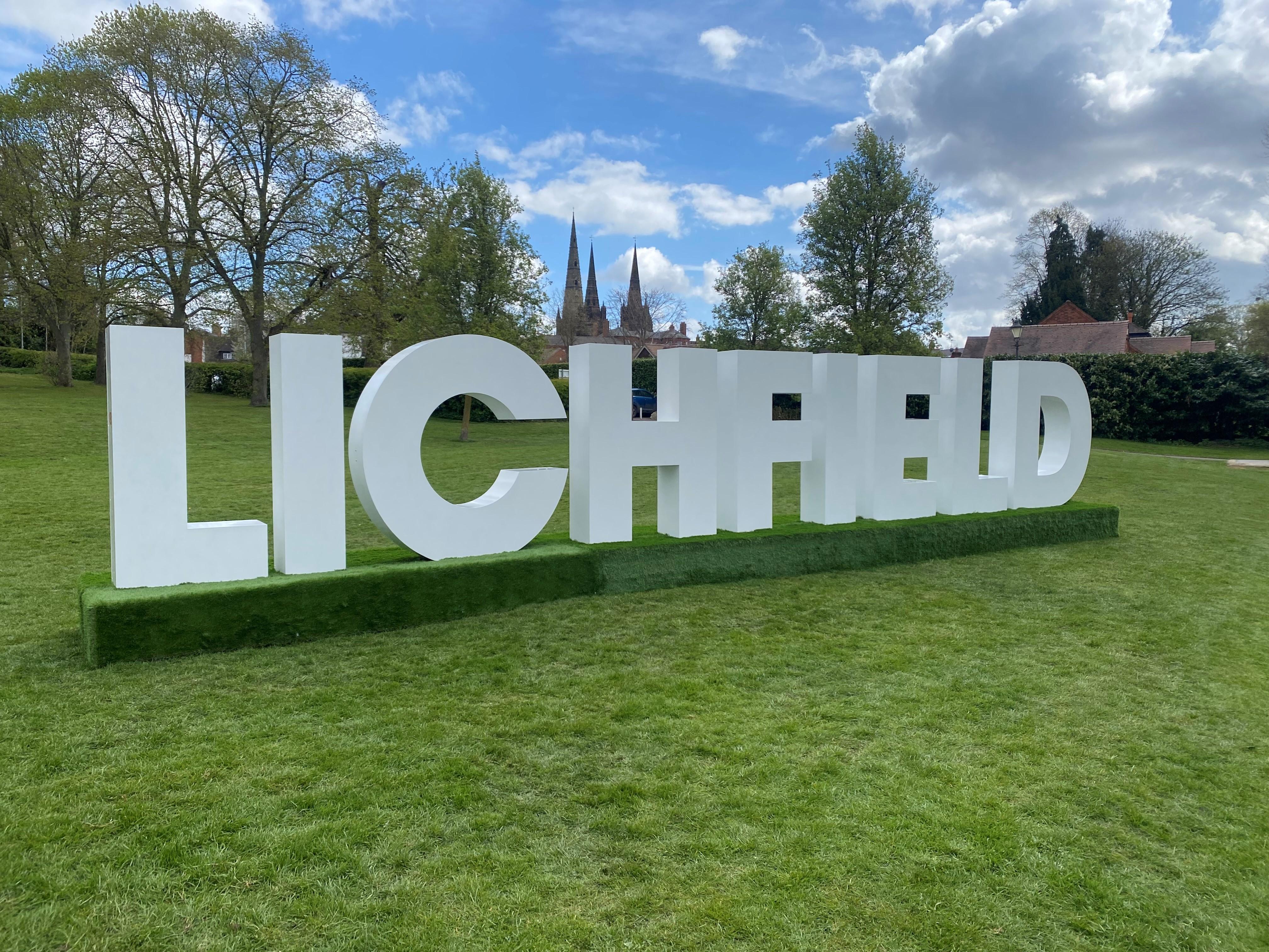 Lichfield letters standing in Beacon Park