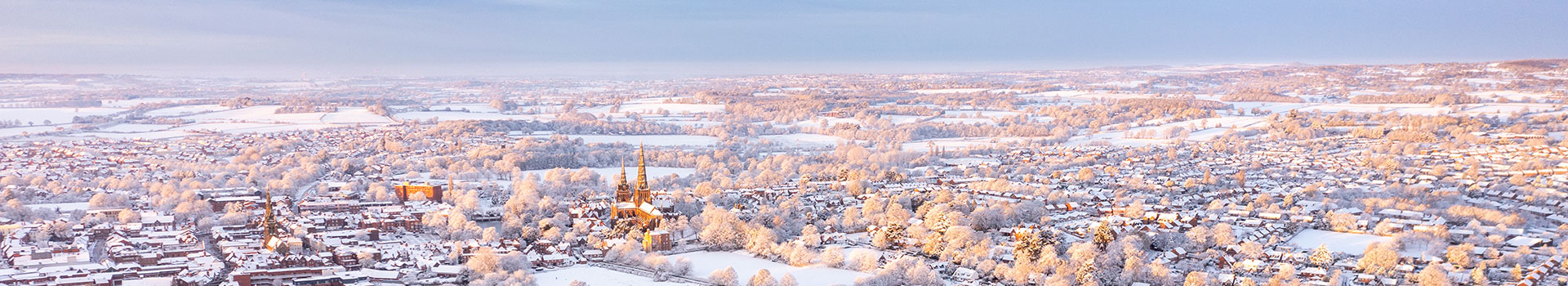 Lichfield in snow with Cathedral