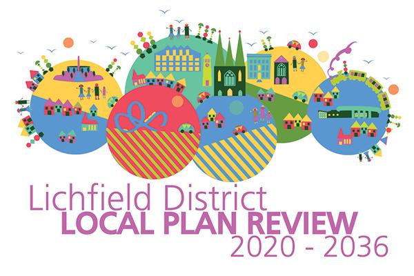 colourful illustration of Lichfield District with Lichfield District Local Plan Review text