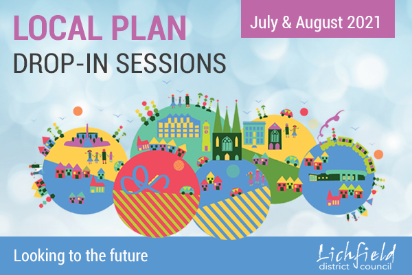 Local Plan drop-in sessions July and August 2021. Image showing illustration of Lichfield District landmarks