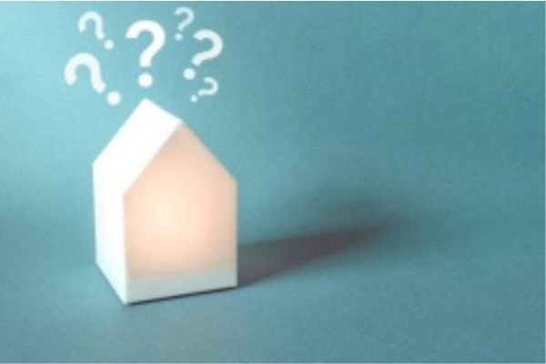 A picture of a house and question mark.