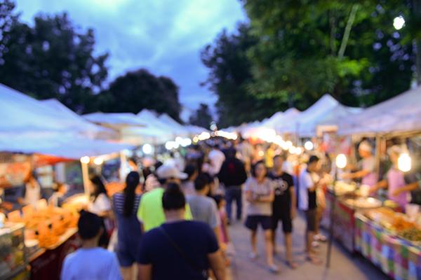 people and stalls