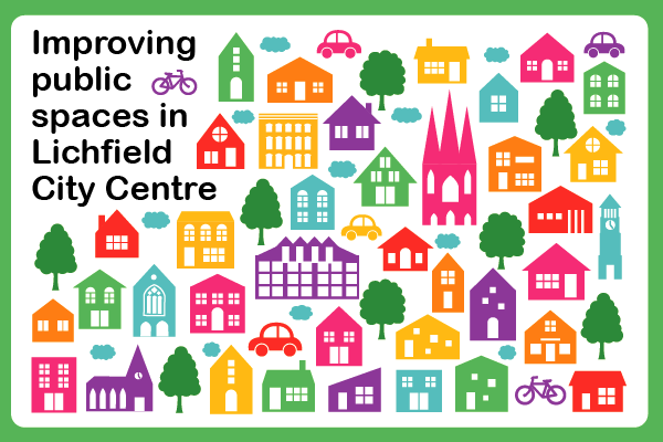 Graphic showing cartoon images of buildings and public spaces