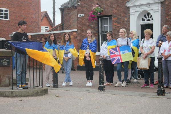 Ukrainian refugees gathered for a rally to mark Independence Day today.