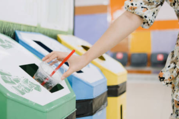 Woman recycling