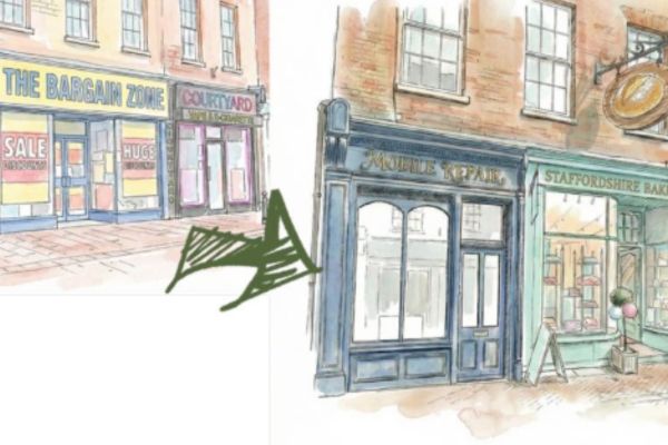 An artist’s impression of how shop frontages in Lichfield city centre could be improved.
