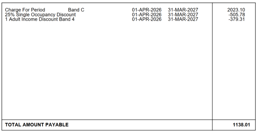 Middle section council tax bill