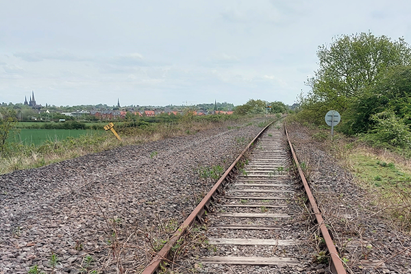 Former railway with Lichfield Cathedral in background