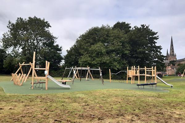play area with cathedral in background