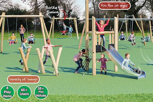 artist's impression of what the playground will look like with wooden-mix play kit