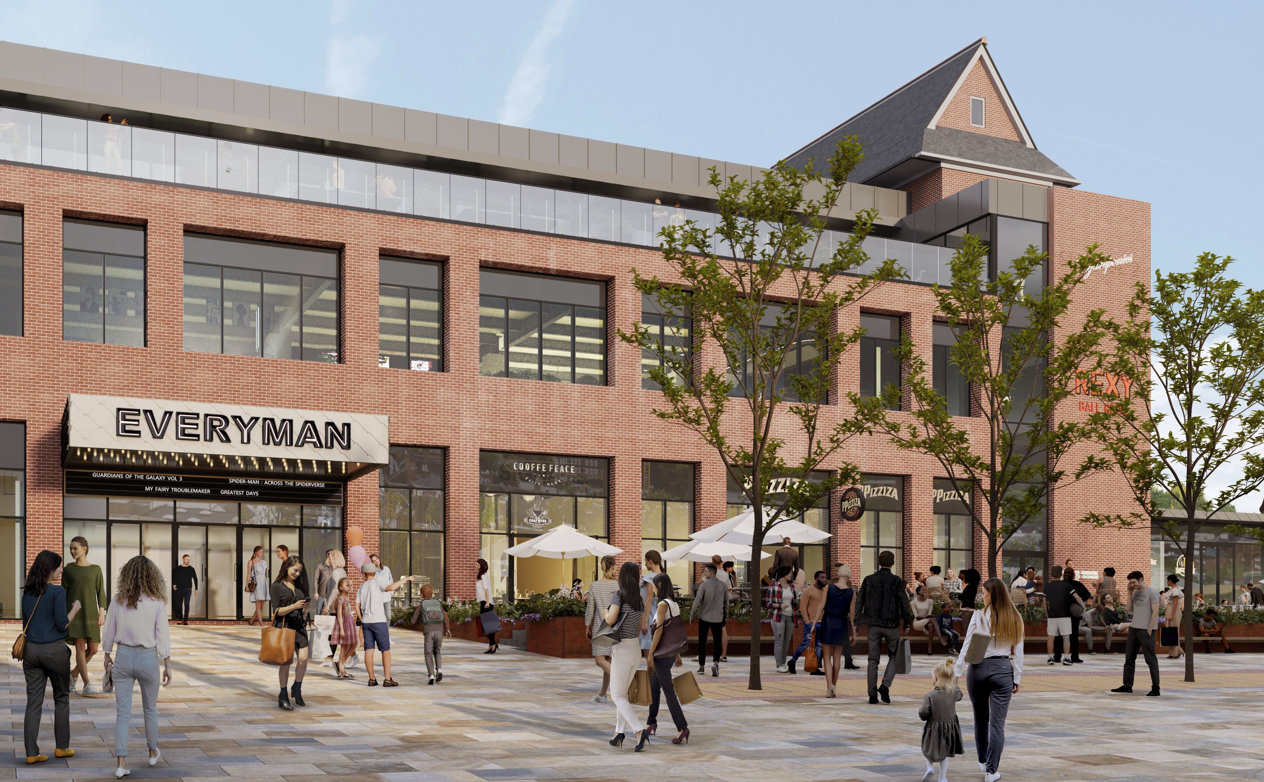 An artist’s impression of the planned plaza development in Lichfield's Three Spires shopping centre featuring the redeveloped former Debenhams store.