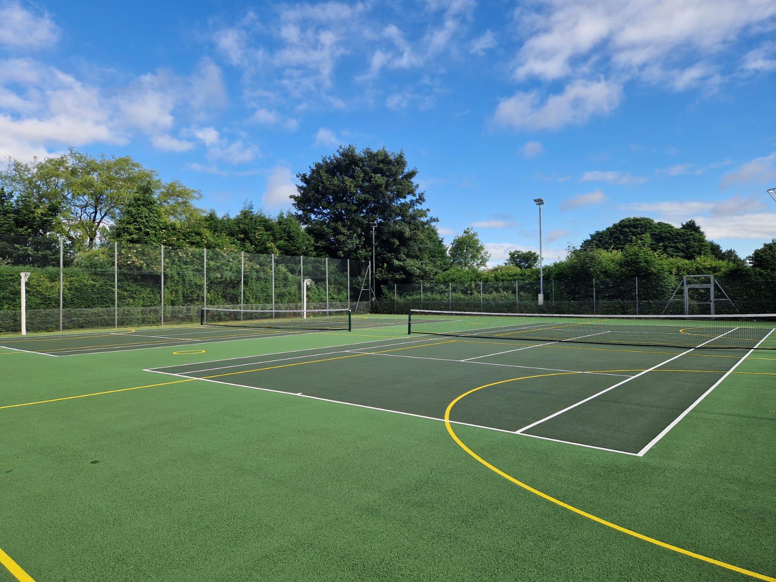 A picture of the refurbished tennis courts at Burntwood Leisure Centre.