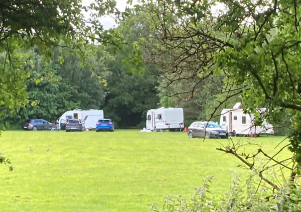 Travellers are on land opposite Stychbrook Park.