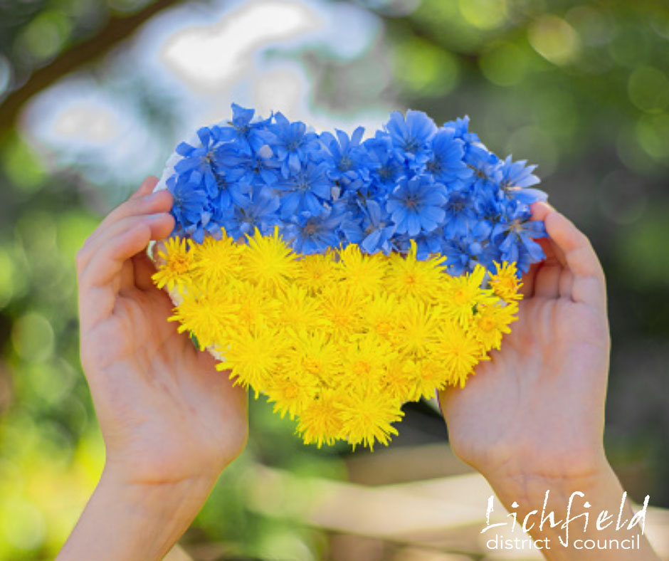 A heart shaped Ukrainian flag.
