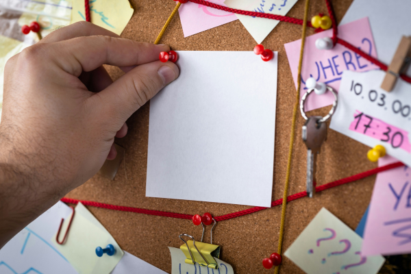 Blank note on pinboard