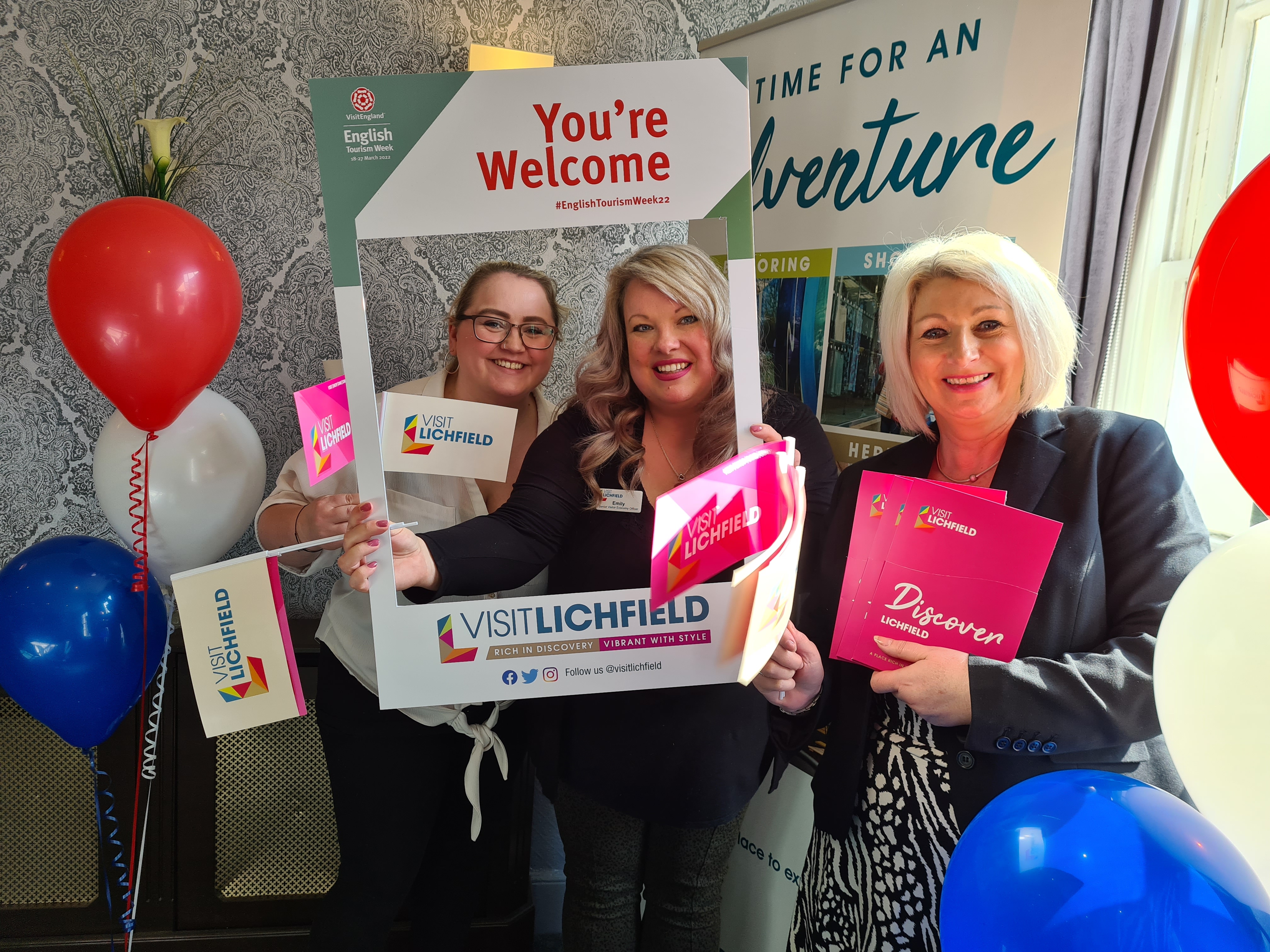 The Visit Lichfield team promotes new visitor packs at The George Hotel.