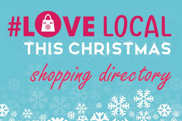 festive snowflakes with wording: Love Local This Chrismas shopping directory