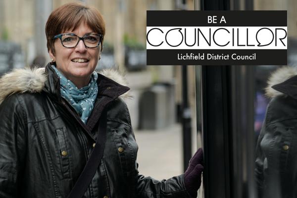 Woman standing outside with the text Be a councillor next to her