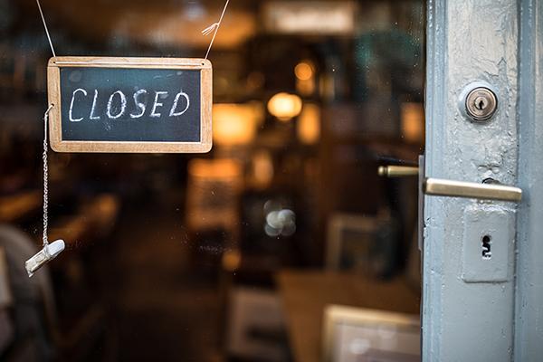 Shop door with closed sign