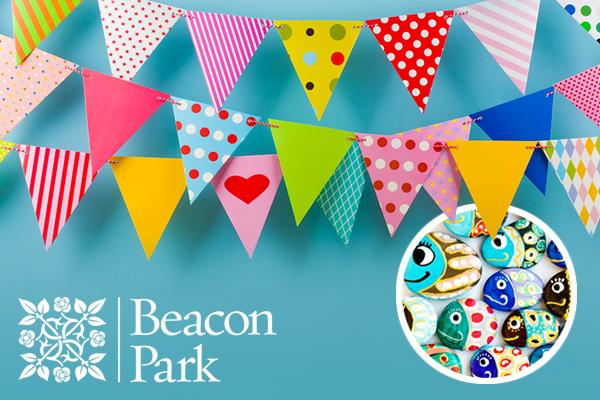 bunting and painted stones