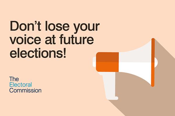graphic with megaphone and words: don't lose your voice at future elections!