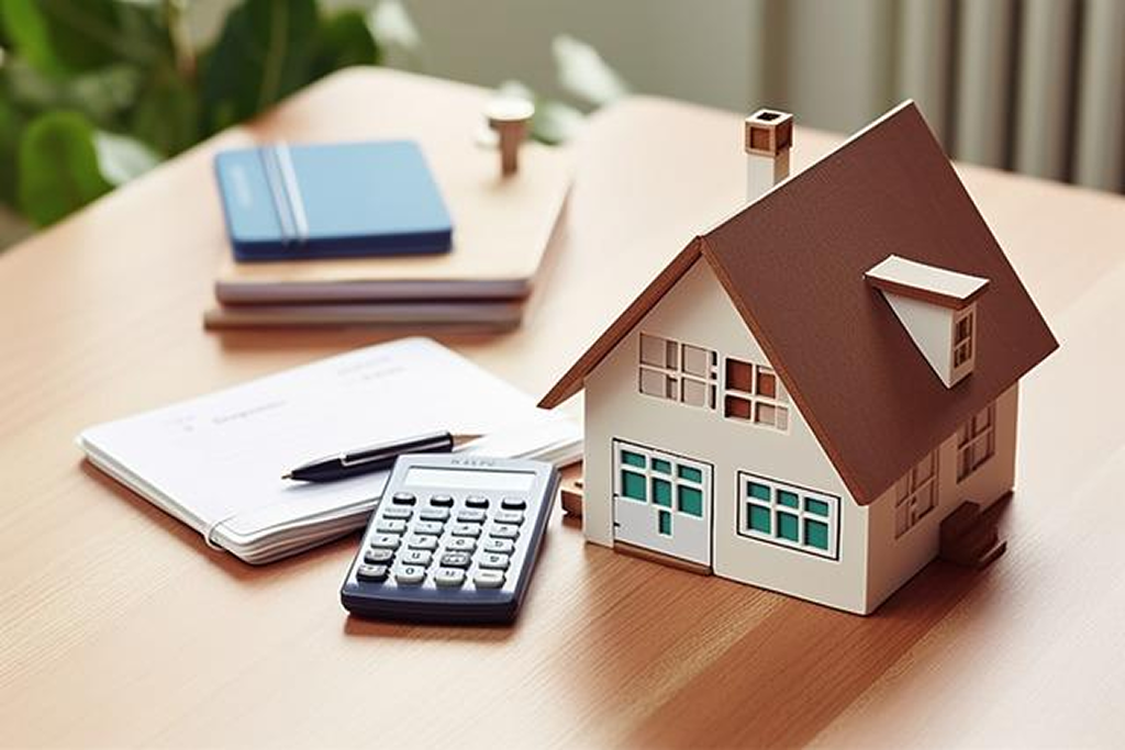 Home page house, pen, calculator, money