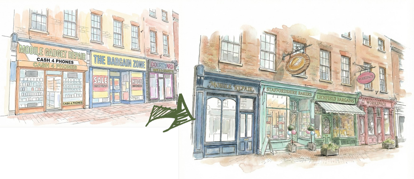 Drawing of potential shopfront designs
