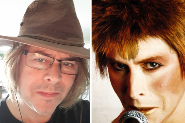 John in hat on left and John as David Bowie on right