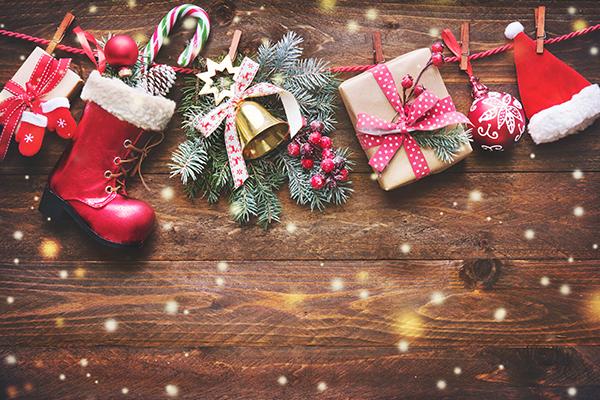 Various Christmas stockings and presents